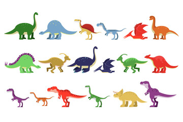 Dinosaurs Figures as Ancient Reptiles Isolated on White Background Vector Set