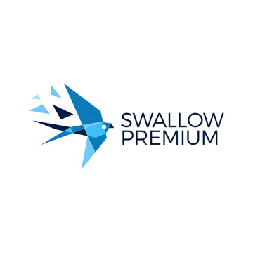 swallow bird geometric polygonal tech logo vector icon illustration