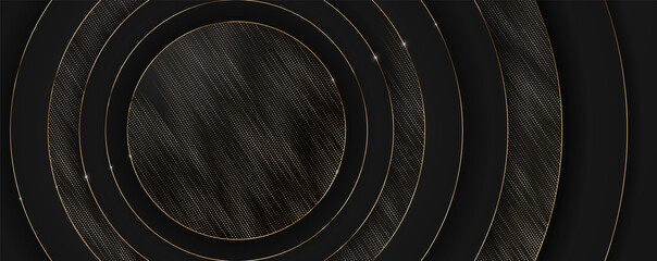 Luxury paper cut background, Abstract decoration, golden pattern, halftone gradients, 3d Vector illustration. Black, white, gold waves. Cover template, geometric shapes, modern minimalist banner.