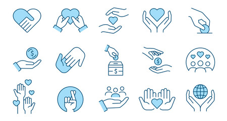 Charity line icon set. Collection of donate, philanthropist, hope and more. Editable stroke. - obrazy, fototapety, plakaty