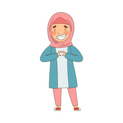 Muslim Emoji Girl in Hijab Showing Hand Heart Gesture Vector Illustration