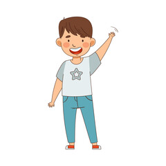 Emoji Boy Waving Hand as Friendly Greeting Vector Illustration