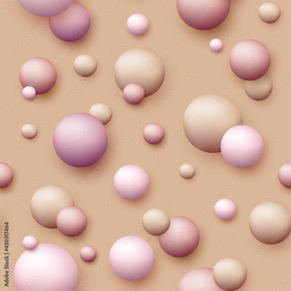 Poster vector dynamic background with colorful realistic 3d balls. round sphere in pearls pastel colors on 