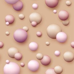Vector dynamic background with colorful realistic 3d balls. Round sphere in pearls pastel colors on backdrop. Powder balls, foundation, powder, blush, meteorites.