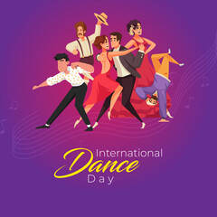 Fototapeta na wymiar International Dance Day. purple color background