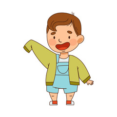 Cute Infant Boy Putting Jacket On Vector Illustration