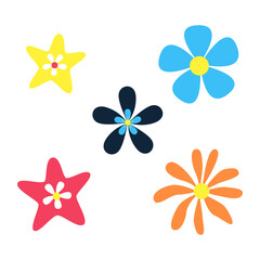 A set of bright flowers. Isolated on a white background. Vector illustration