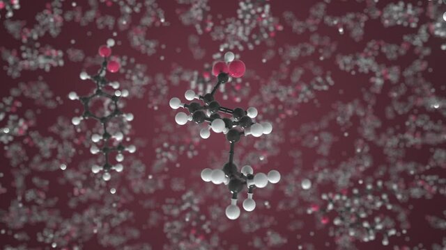 Generic ibuprofen molecule. Molecular model. Looping seamless 3d animation