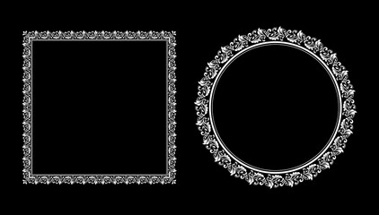 Set of decorative frames Elegant vector element for design in Eastern style, place for text. Floral black and white borders. Lace illustration for invitations and greeting cards.