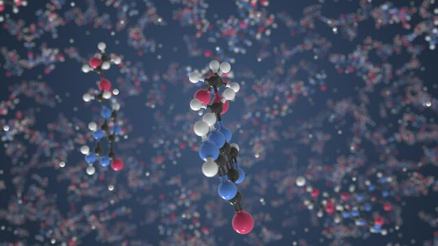 Molecule of generic Aciclovir. Molecular model, looping seamless 3d animation