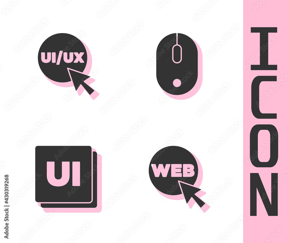 Poster set web and graphic design, ui or ux, and computer mouse icon. vector
