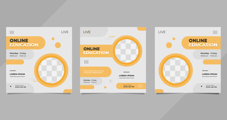 Set of Online education social media post templates with minimal background and Geometric shape	