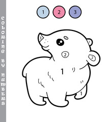 funny coloring by numbers coloring educational game. Vector illustration coloring by numbers educational game with cartoon polar bear for kids