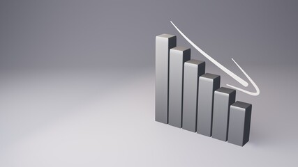3d grey stock down graph with arrow
