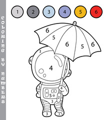 funny coloring by numbers coloring educational game. Vector illustration coloring by numbers educational game with cartoon astronaut for kids