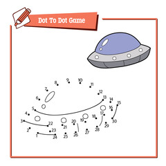 dot to dot  dog kid educational game. Vector illustration educational kid game of dot to dot puzzle with happy cartoon ufo for children