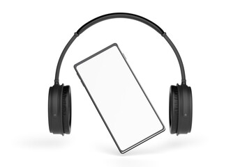 Headphones and smartphone. Listening to music or podcasts