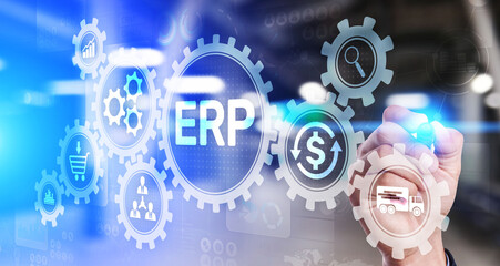 ERP - Enterprise resource planning business and modern technology concept on virtual screen