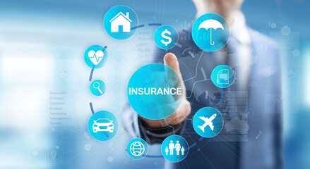 Insurance, health family car money travel Insurtech concept on virtual screen