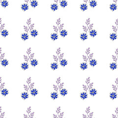 Vector seamless pattern with floral, repeating element. Pattern with a blue flower on a white background. Use in textiles, clothing, wallpaper, design, baby backgrounds, wrapping paper.
