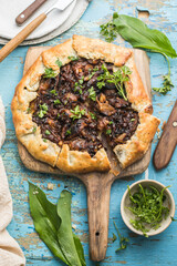 Homemade Savory Onion  Galette Pastry with Cheese and Herbs