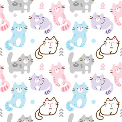 Seamless Pattern of Cartoon Cat Design on White Background