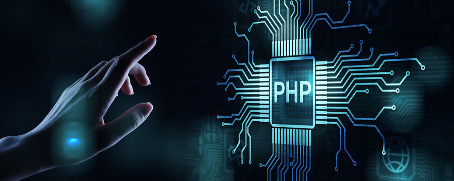PHP Web development and coding internet and technology concept on virtual screen