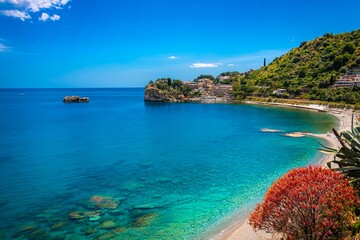 Tropical beach, turquoise sea, travel destination background 