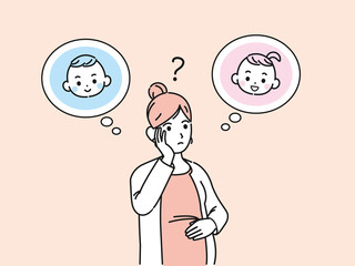 赤ちゃんの性別が知りたい妊婦　妊娠　イラスト素材