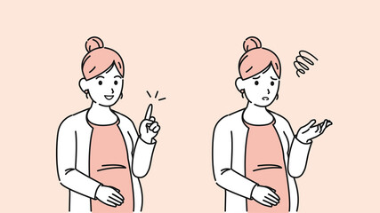 妊婦　妊娠についての悩み　困る　解決　ポーズ　仕草　イラスト素材