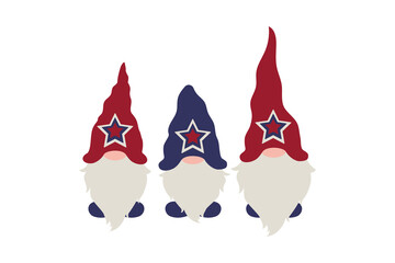 Gnomes for 4th of July American Flag, Patriotic Day in USA flat cartoon characters in hats with USA flag colours stars, vector illustration, Independence Day gnome, July patriotic celebration party 