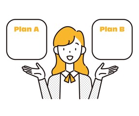 比較して説明する女性のイラストカット 