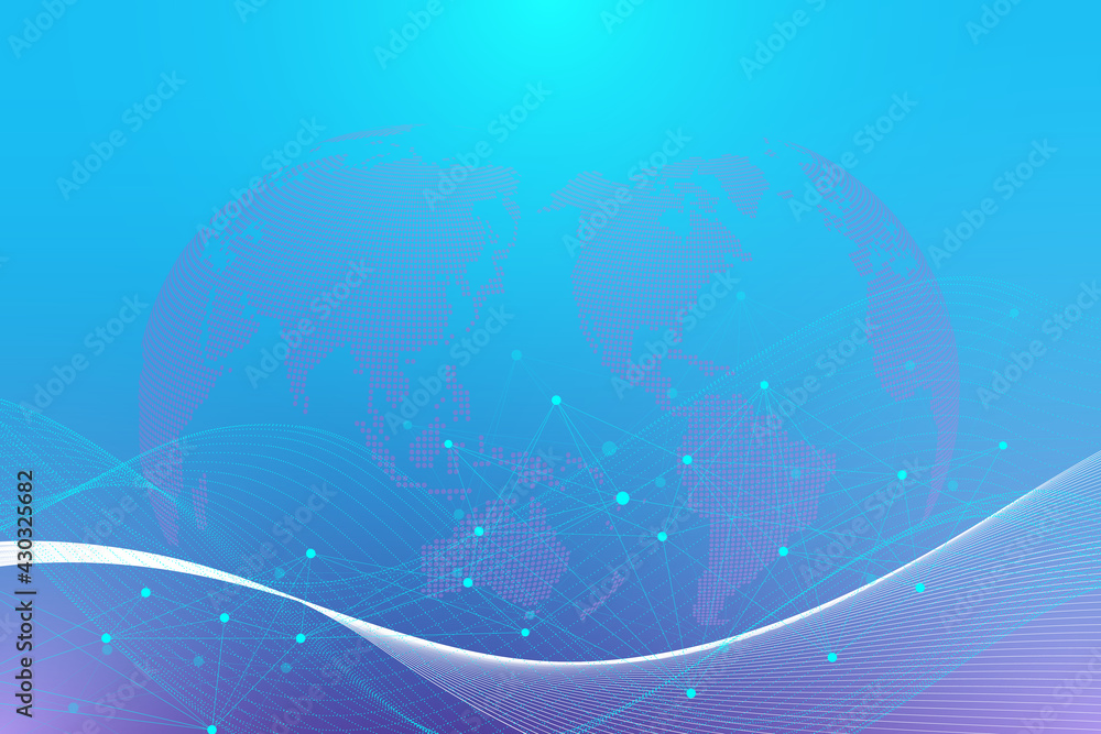 Aufkleber Virtual Graphic Abstract Background Communication with World Globe. Perspective backdrop of depth. Digital data visualization, illustration