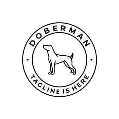 doberman dog line art logo stamp design vector