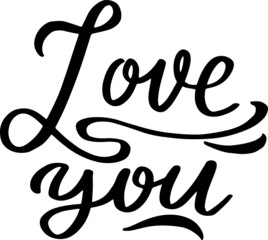 Love you - decorative hand written lettering. Isolatedblack and white elements on white background. Vector illustration.