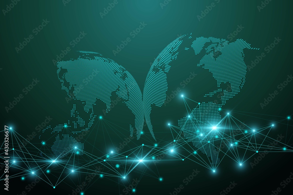Aufkleber Big data visualization. Geometric abstract background visual information complexity. Futuristic infographics design. Technology background with connected line and dots, wave flow illustration