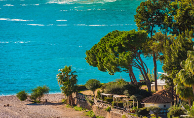 view of the coast of the sea in Taormina, Sicily 