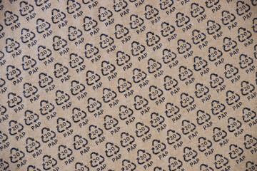 PAP20 sign on carton. Paper based material recycling information sign. Eco, recycling concept.