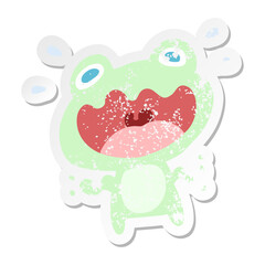 cartoon frog frightened grunge sticker