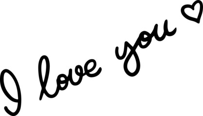 I love you - decorative hand written lettering and a heart. Isolated black and white elements on white background. Vector illustration.