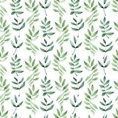 Watercolor seamless pattern with lemons, green branches and abstract spots
