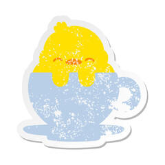 cute baby bird in tea cup grunge sticker