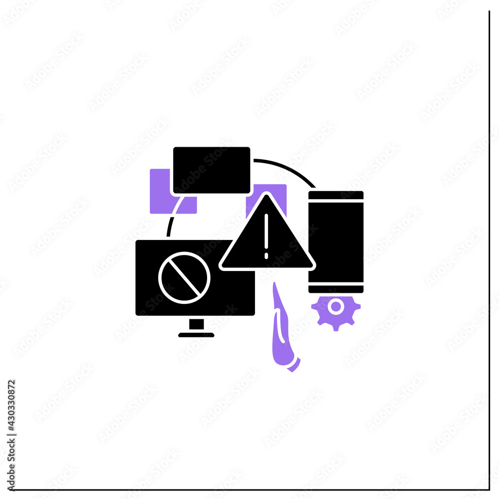 Poster limitations glyph icon. limit actions on devices. difficulties in design. warning sign.designer skil