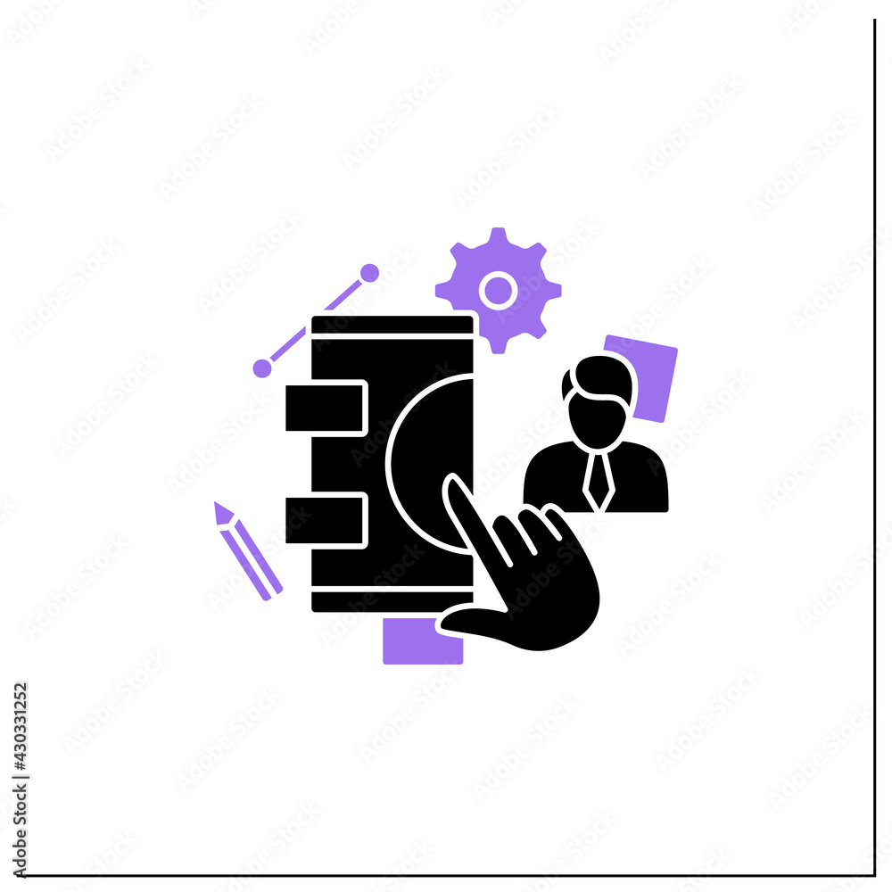Poster user testing glyph icon. real users test interfaces and functions of a website, app, product, or ser