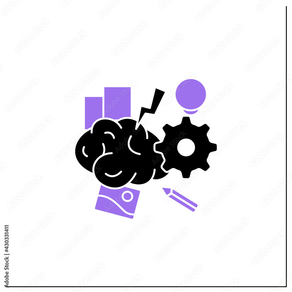 Poster brainstorming glyph icon.relaxed, informal approach to problem solving with lateral thinking. exchan