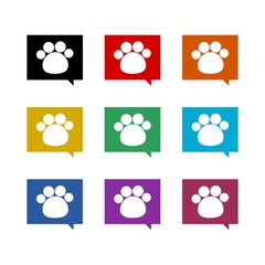 Dog paw speech bubble symbol isolated on white background color set