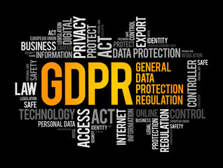 GDPR - General Data Protection Regulation word cloud collage, technology concept background