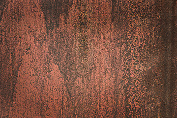  Rusty corrosion and oxidized background. Worn metallic iron panel. Abandoned design wall....