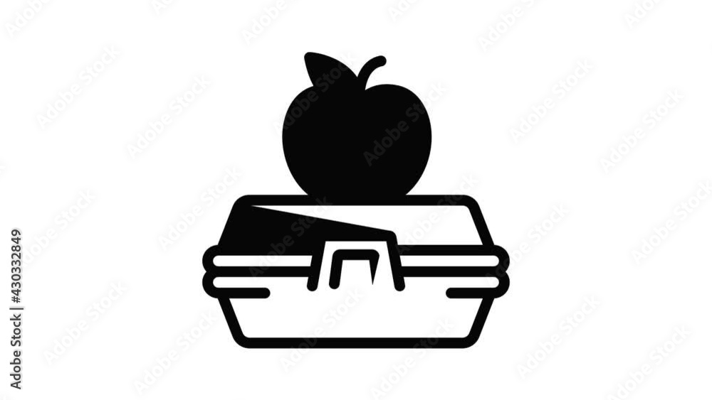 Poster apple on lunchbox icon animation outline best object on white background