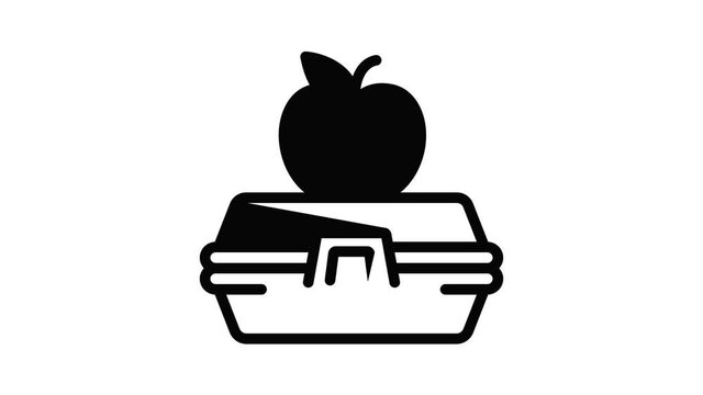 Apple on lunchbox icon animation outline best object on white background